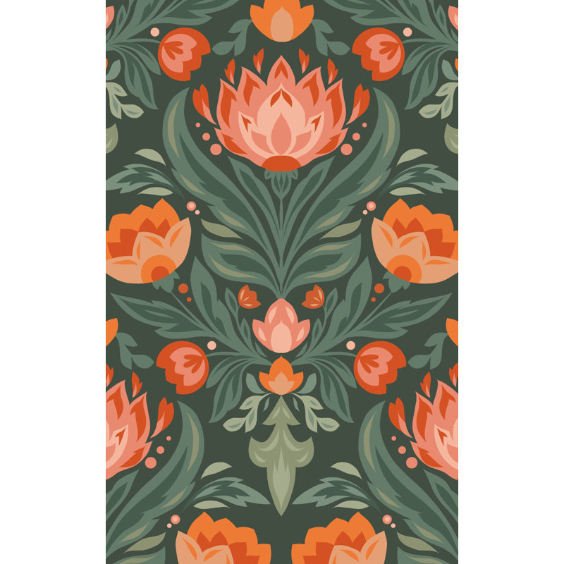 Papier peint floral rétro Shades Of Green, Peler et coller