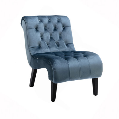Chaise de salon / fauteuil de loisirs moderne en velours sans accoudoirs, fauteuil rembourré en tissu avec pieds en bois pour chambre à coucher, salon, bureau