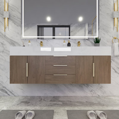 Ensemble de meuble-lavabo double mural l 59 po x P 19,75 po x H 22,25 po Glasgow