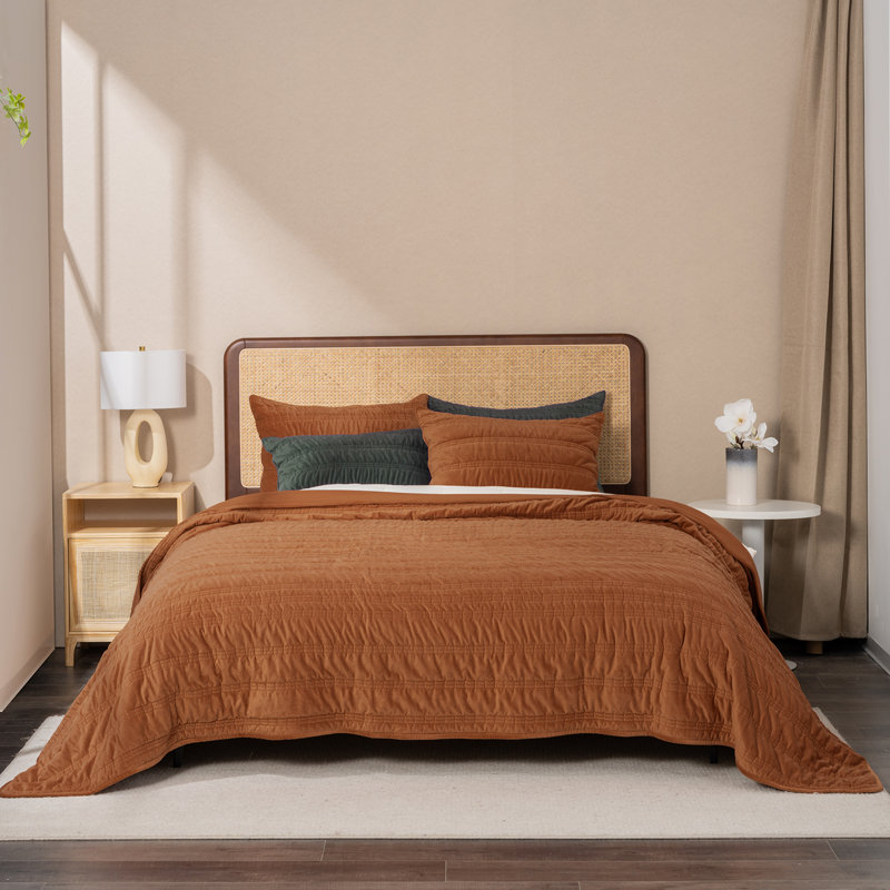 Ensemble d'édredon Ruched, Orange brûlé, Courtepointe grand + 2 taies décoratives