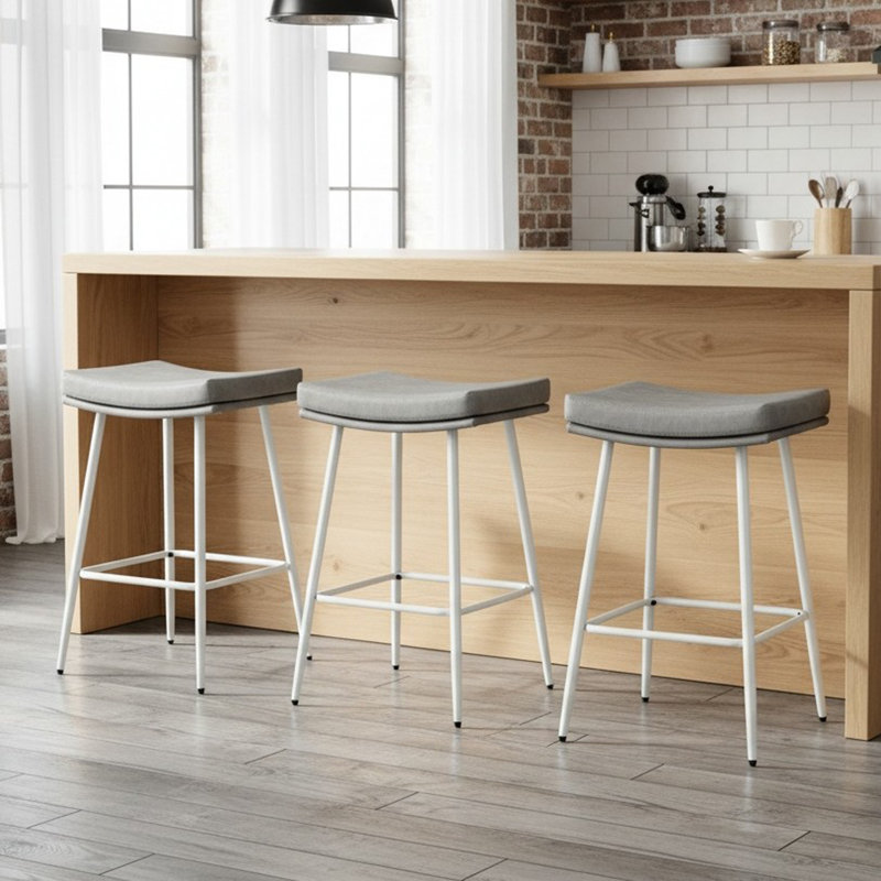 Upholstered 26" Backless Saddle Barstools, 3, Gray