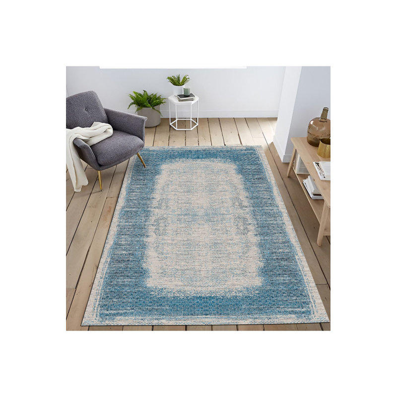 Tapis décoratif bleu à motif abstrait lavable à la machine, Sous-tapis rectangulaire de 3 pi 3 po x 4 pi 11 po