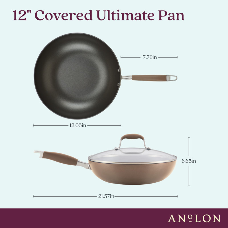 Anolon Advanced Home Hard Anodized Nonstick Deep Frying Pan / Skillet with Lid, 12 Inch, Brown