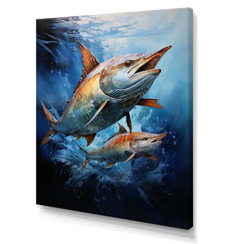 Alleffra pêche majestueux Marlins sautant II, H 20 po x l 12 po x P 1 po, Toile tendue