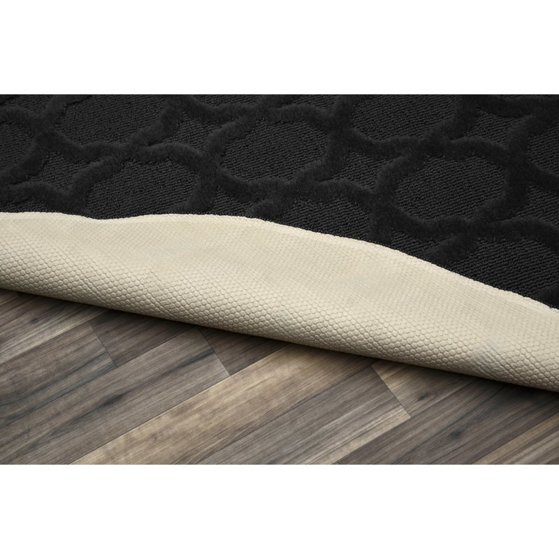Tapis rectangulaire touffeté à motif géométrique noir, Round 5'