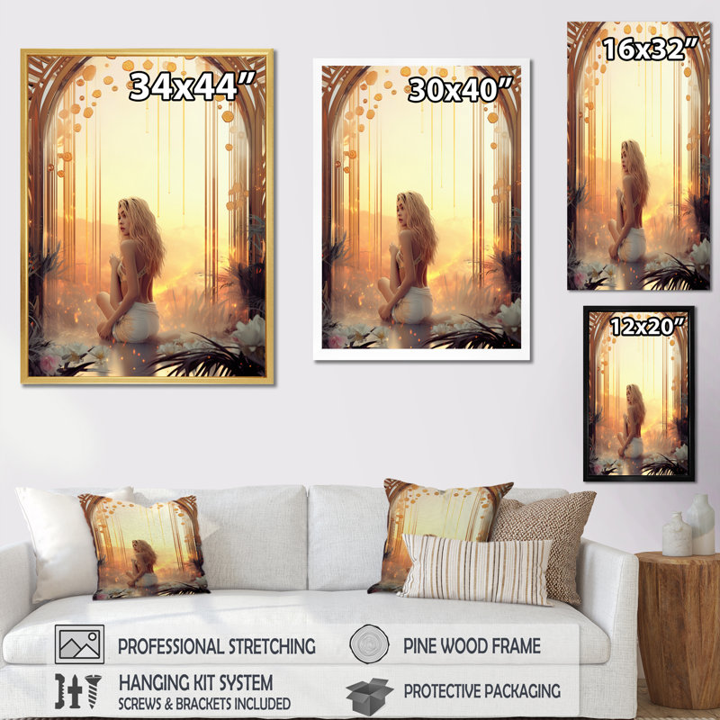 Art nouveau, grâce mystérieuse - impression, H 20 po x l 12 po x P 1 po, Cadre doré à une seule photo