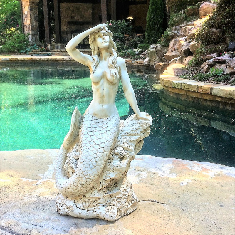 Statue côtière de sirène classique Life's a Beach, H 16 po x l 8,2 po x p 5,5 po, Blanc antique