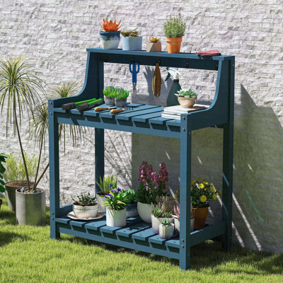 HDPE Outdoor Potting Bench Table with Storage, All-Weather Garden Workstation for Patio & Backyard, Blue