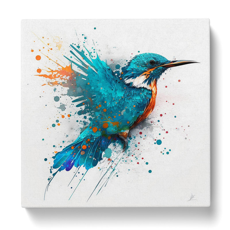 Kingfisher Splatter Art - Wrapped Canvas, 35cm H x 35cm W x 3cm D