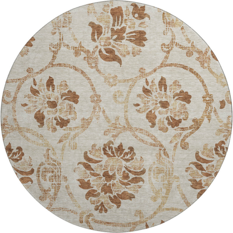 Premium Machine Washable Prisco Terracotta Rug, Round 8'