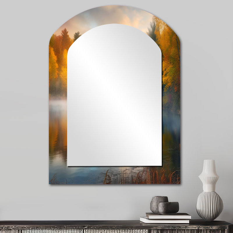 Misty Lake II - grand miroir asymétrique Forest, 34 po x 25 po