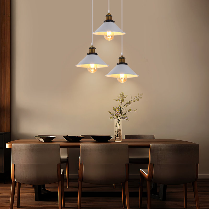 Vintage 3-Light White Iron Cone Pendant Ceiling Light