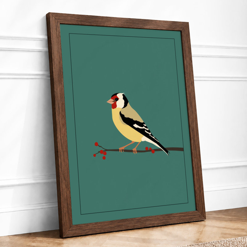 Bird on Branch Mid-Century - Framed Print, A1 - 84.1 x 59.4 cm, Walnut