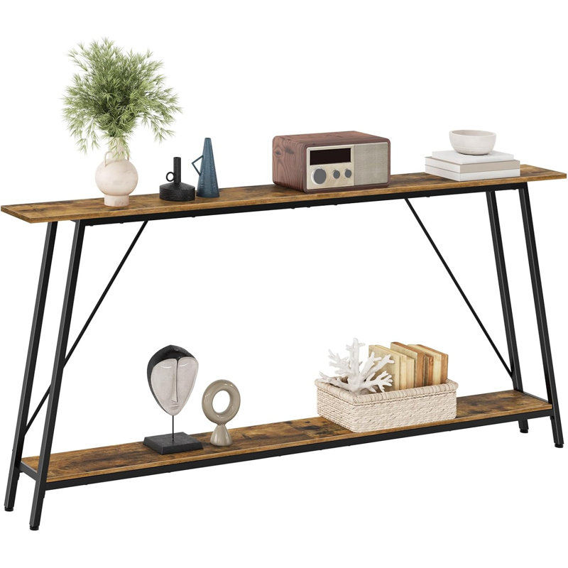 71" Console Table, Narrow Entryway Table, Extra Long Sofa Tables, Industrial Hallway Table For Entryway, 2-Layer Console Sofa Table Behind Couch, Black