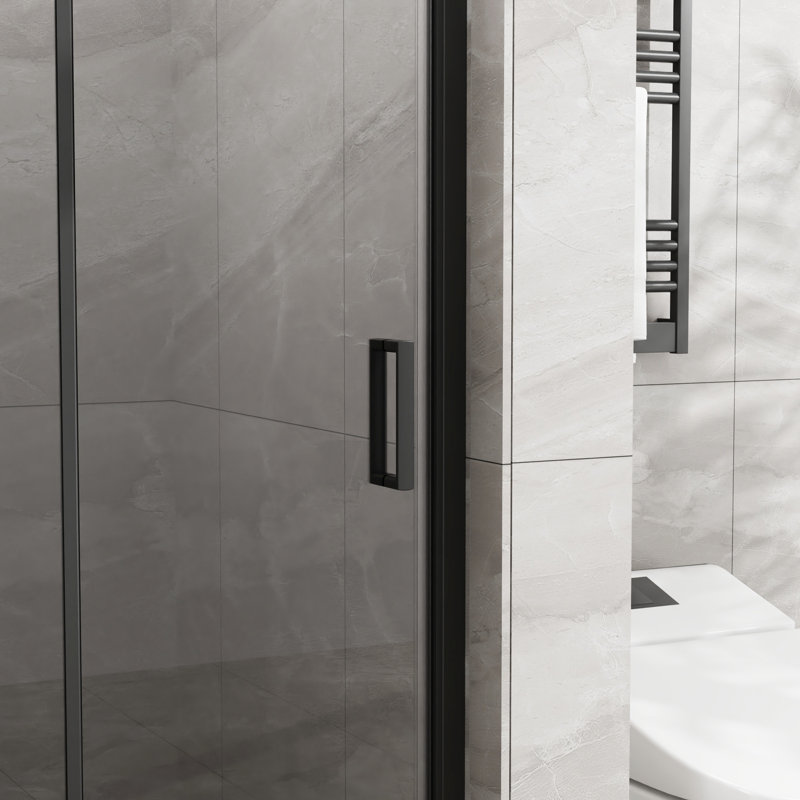 72"X 34" Glass Shower Door - Tempered Black Pivot Swing 1/4" Thick Leak Foldable 72" Tall Wide Waterproof Seal Strips