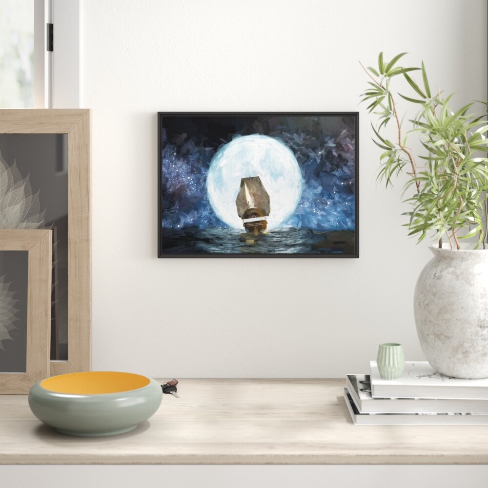 Gerahmtes Wandbild Segelschiff bei Vollmond Kunst