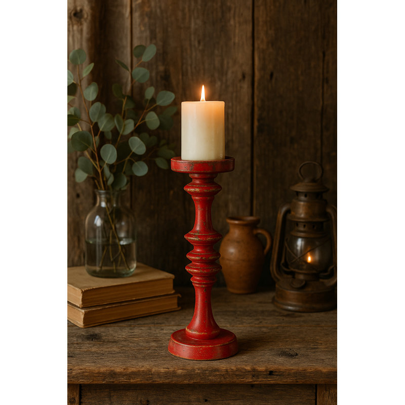 Baluster Pillar Candle Stand -Medium -Red,  29'' H x 7.5'' W x 7.5'' D, Red