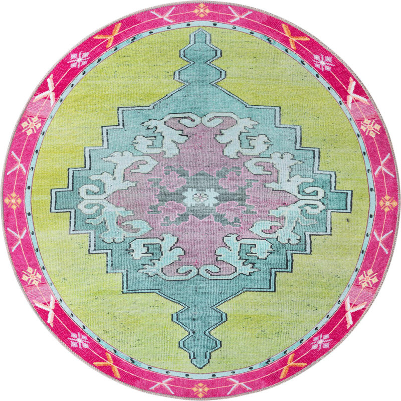 Oppie Performance Chenille Oriental Indoor Rug, Round 5'