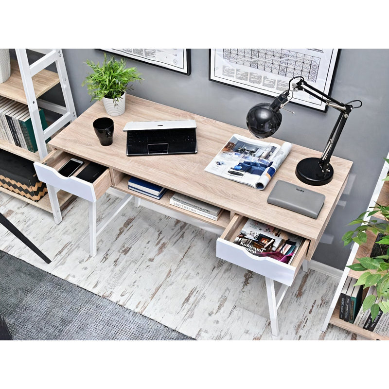 Kahle Metal Base Writing Desk, White, Oak/White