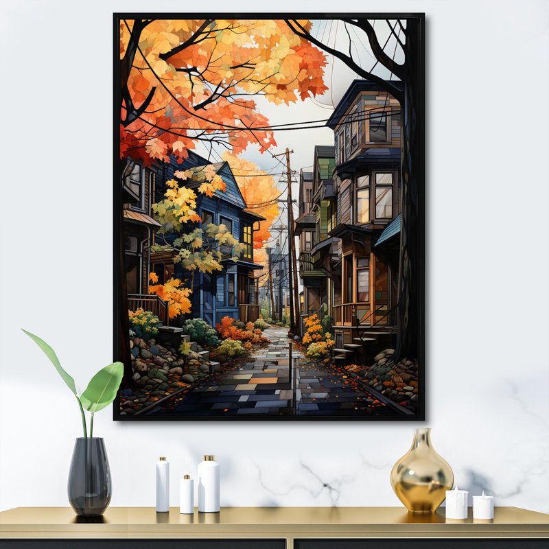 «Cityscape Alleyway Patchwork I» - Impression, H 32 po x l 16 po x P 1 po, Cadre flottant noir