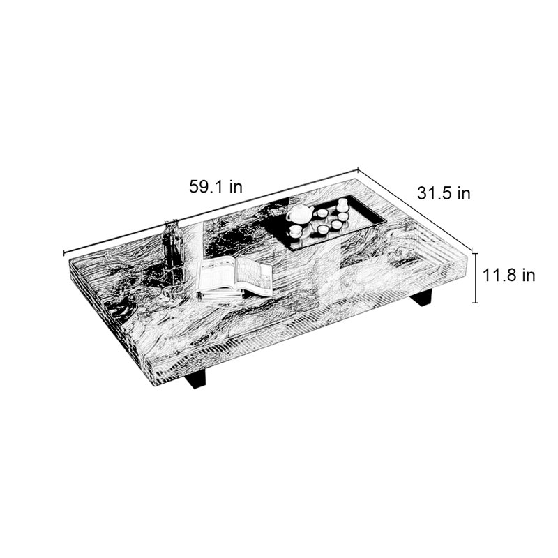 Table basse rectangulaire en marbre flottant, Marbre brun, H 11,8 po x L 59,1 po x l 31,5 po