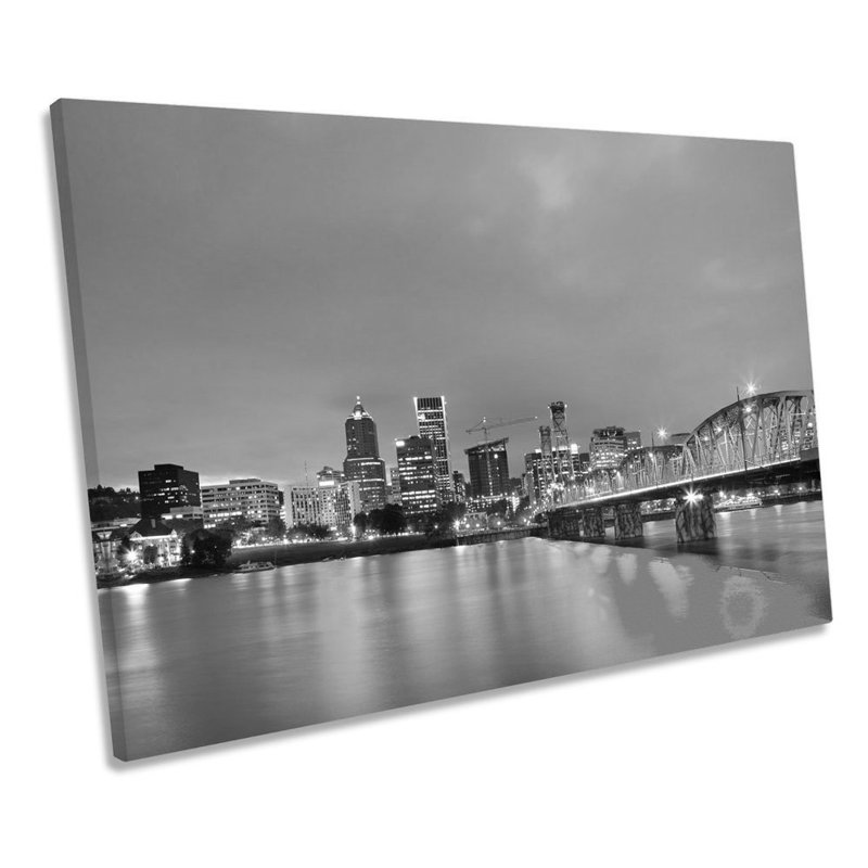 Portland City Skyline Oregon B&W - Wrapped Canvas Print, 30.5cm H x 45.7cm W x 2cm D