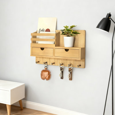 Wall Mount Key Holder With Mail Organizer, 2 Storage Drawers And 6 Key Hooks For Home Entryway Organization And Decoration