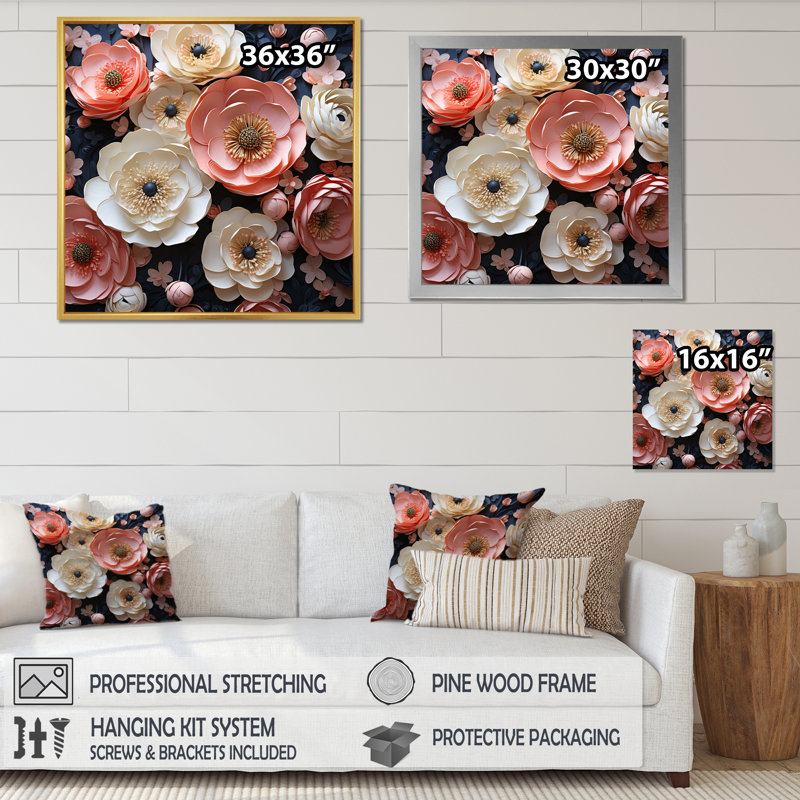 " Ranunculus Flowers Enchanting II ", Natural Floater Framed, 24" H x 24" W x 1" D
