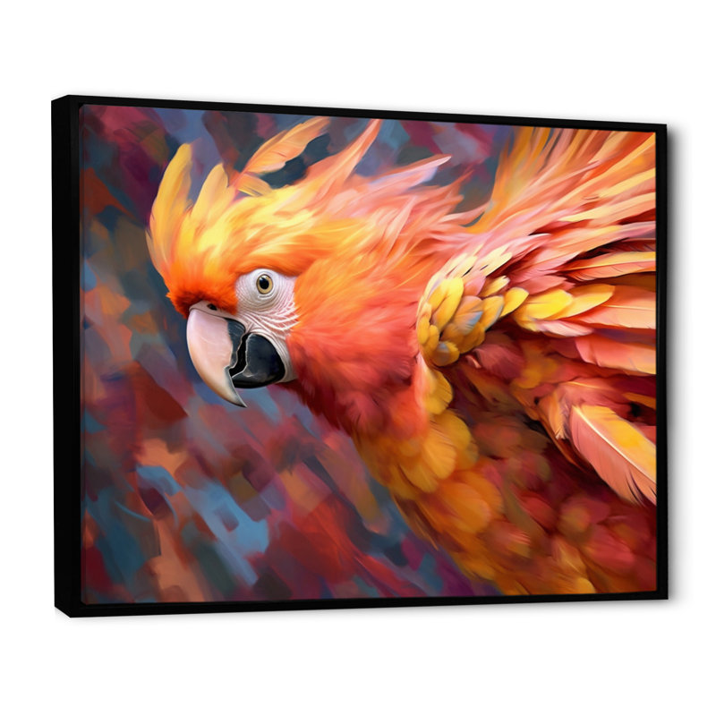 Perroquet tropical II - animaux, impressions sur toile, 34" H x 44" W, Cadre flottant noir