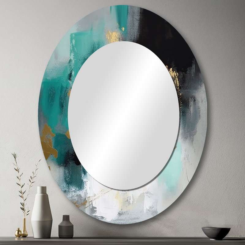 Miroir mural ovale moderne bleu et turquoise, 43 po x 33 po