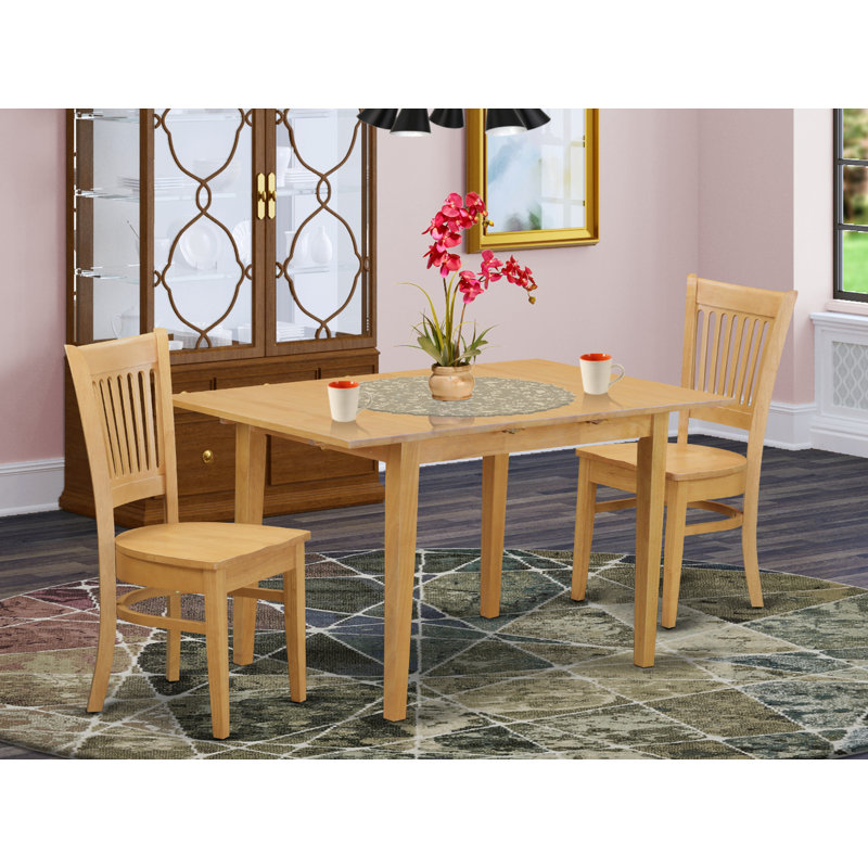 3 Piece Kitchen Table Set for Small Spaces Contains a Rectangle Dining Table with Butterfly Leaf and 2 Dining Room Chairs, Oak