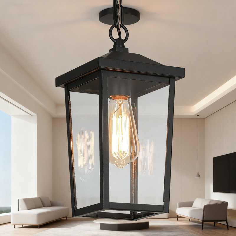 Outdoor Pendant Light, Weather-Resistant Hanging Lantern With Clear Glass, Modern Farmhouse Exterior Lighting For Porch, Patio, Entryway And Gazebo