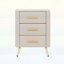 Table de chevet rembourrée en bois avec 3 tiroirs et pieds et poignées en métal, table de chevet avec plan de travail autocollant marbré - beige-116331458