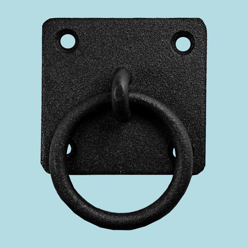 Black Cast Iron Ring Pull Cabinet Handle with Mounting Hardware