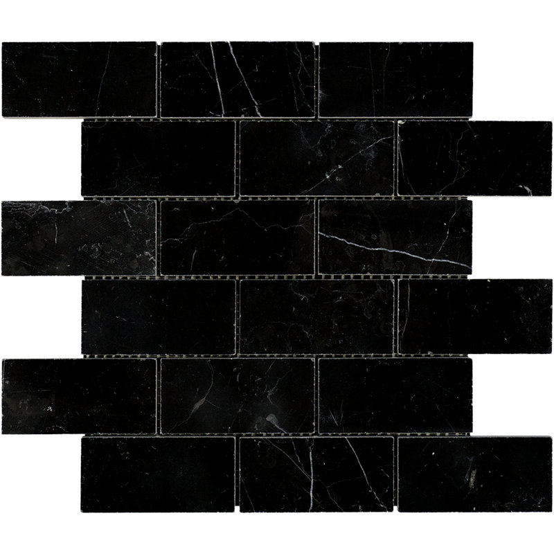 Nero Marquina 2" X 4" Brick Marble Look Floor And Wall Mosaic