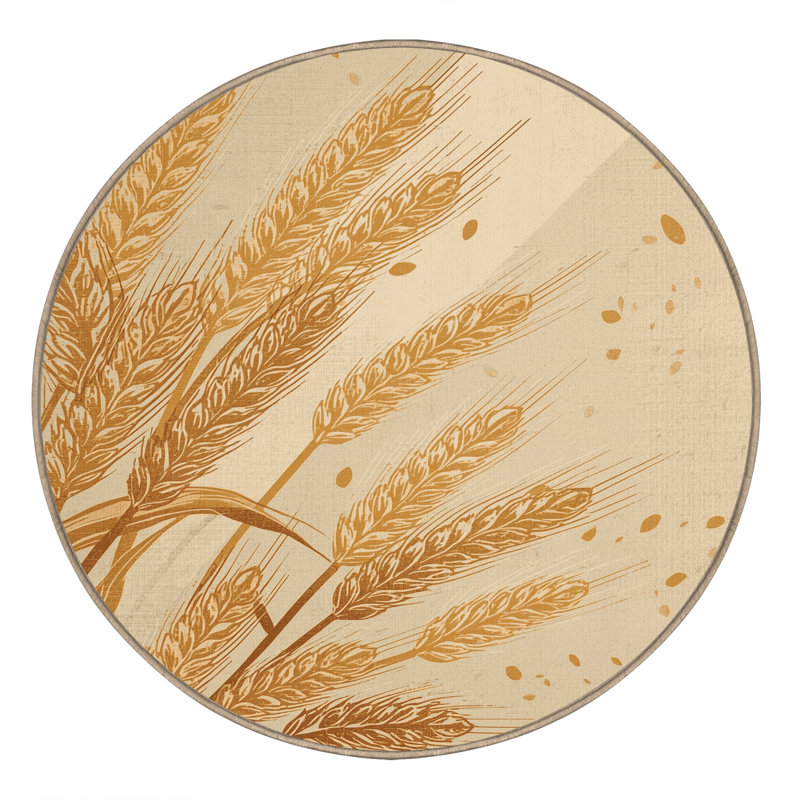 Machine Washable Ortmund Wheat Country Rustic Vintage Look Rug in Beige – Beige Binding, 3' Round