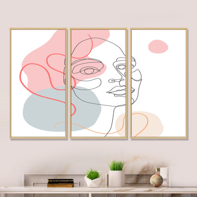 «One Line of Young Woman in Pastel Tones», reproduction sur toile flottante 3 pièces