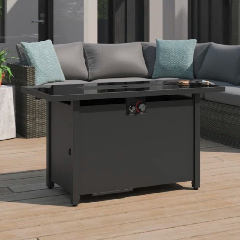 25" H X 42" W Steel Outdoor Fire Pit Table With Lid, Dark Gray