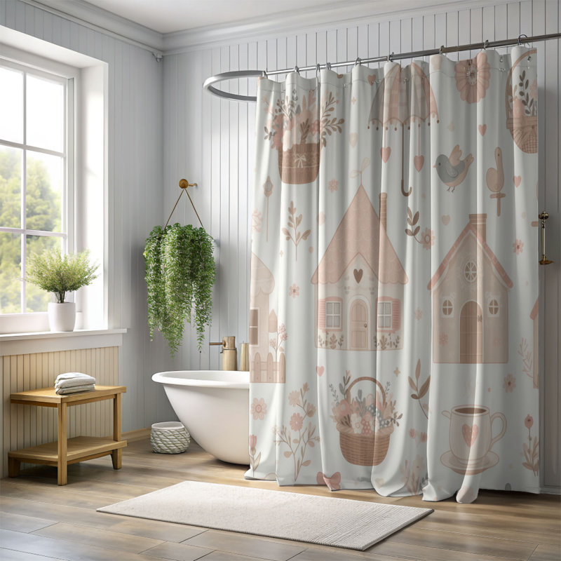 Rideau de douche standard 1 pièce Rustic Cottagecore, H 74 po x l 71 po