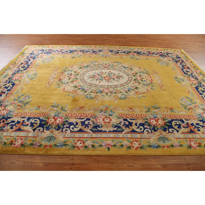 Tapis vintage rétro Art Deco Nichols noué à la main 8 x 11