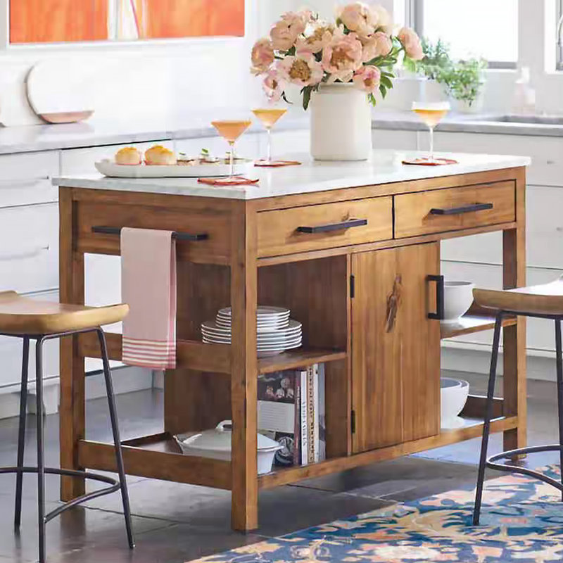 Kitchen Island with Marble Top, 33.5" H x 39.4" W x 23.6" D