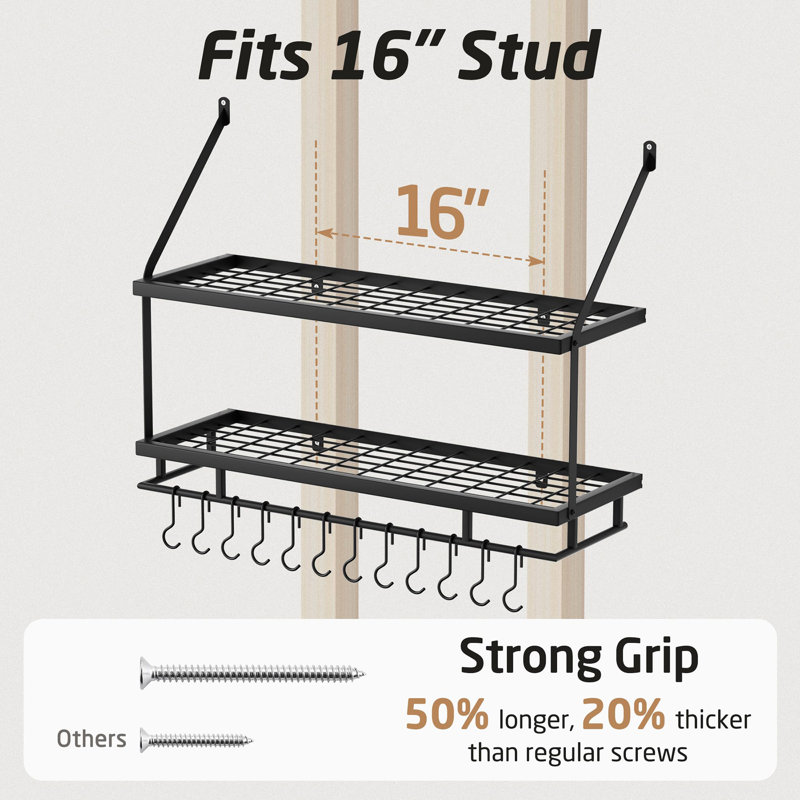 Metal Rectangle Wall Mounted Pot Rack, Black
