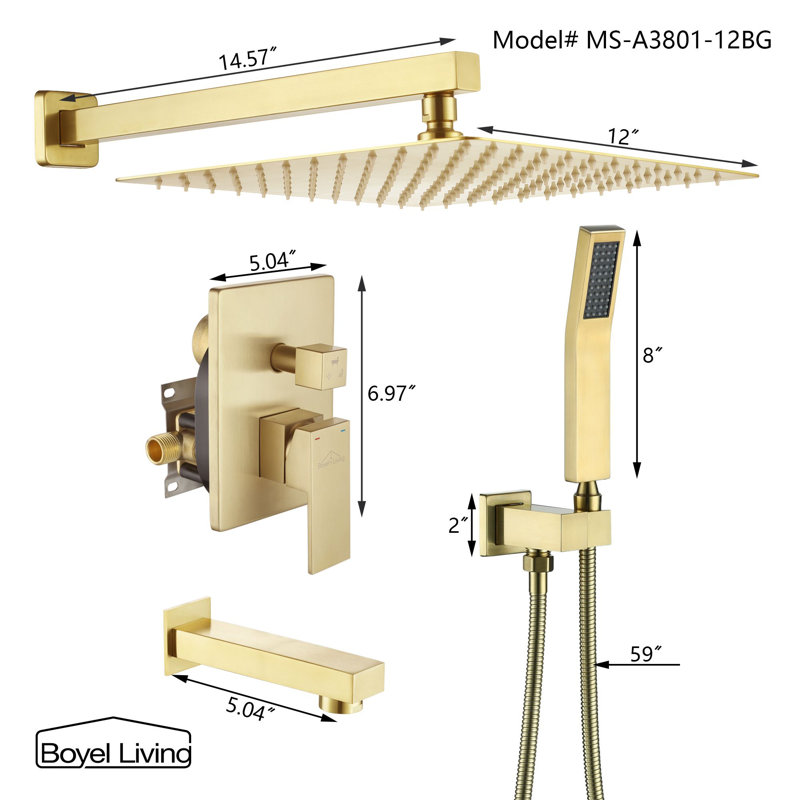 All-In-One Kit with Rough in-Valve, Brushed Gold