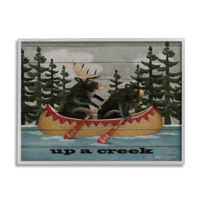 Up a Creek Woodland Cabin Canoe par Stephanie Workman Marrott - cadre flottant, impression sur bois