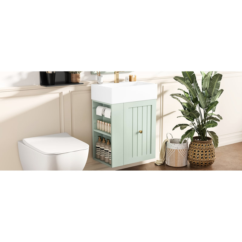 Meuble-lavabo de 20 pouces avec tiroir et tablette latérale ouverte pour les petits espaces
