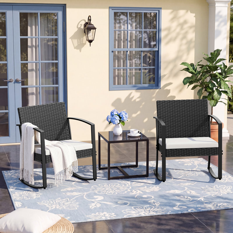 Ensemble de conversation bistro pour 2 personnes avec table et coussins, ensemble repas pour l'extérieur, White