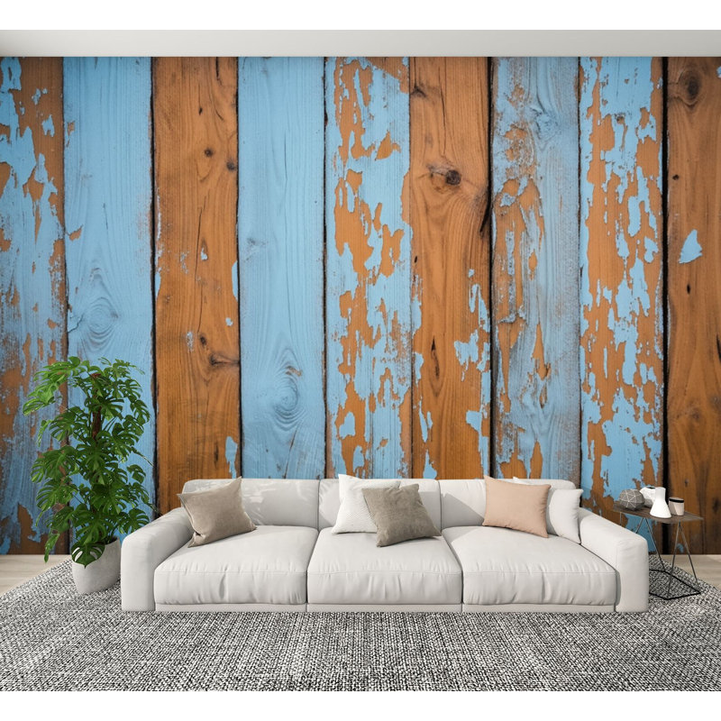 Planche de bois rustique, texture de peinture bleue patinée, 100 x H 144 po, papier peint adhésif pour cabine de chambre