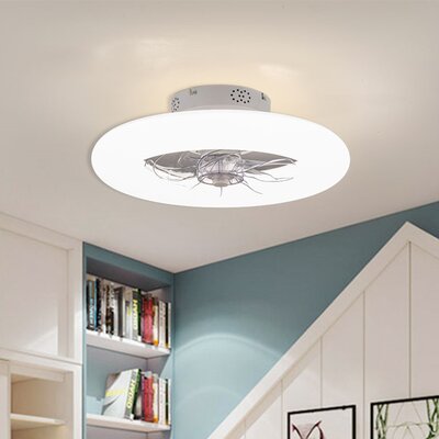 20"" Modern Low-Profile Stepless Dimming Ceiling Fan With Light And Remote Control (White) -  Orren Ellis, 9BD89FC64F954E579AAED2AF07F37F18