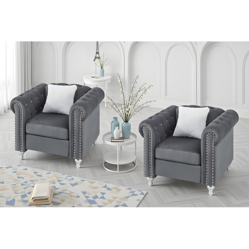 Ensemble de 2 chaises en velours Latonya, Gris