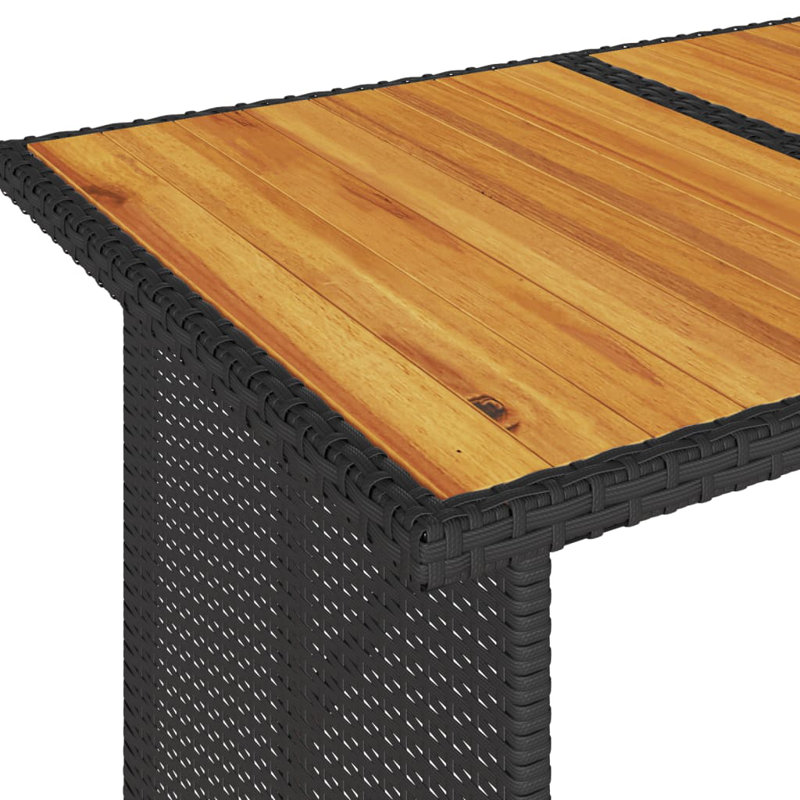 Dakota Fields Patio Table With Wooden Top 43.3"X26.8"X27.6" Poly Rattan, Black